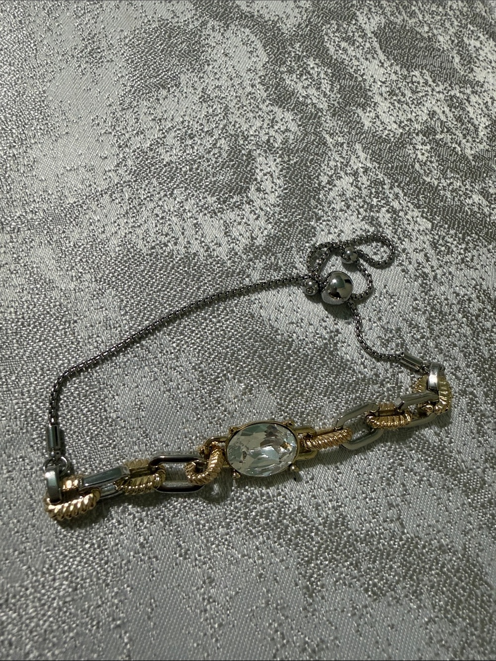 Vintage Two-Tone Gold & Silver Bracelet with Clear Crystal